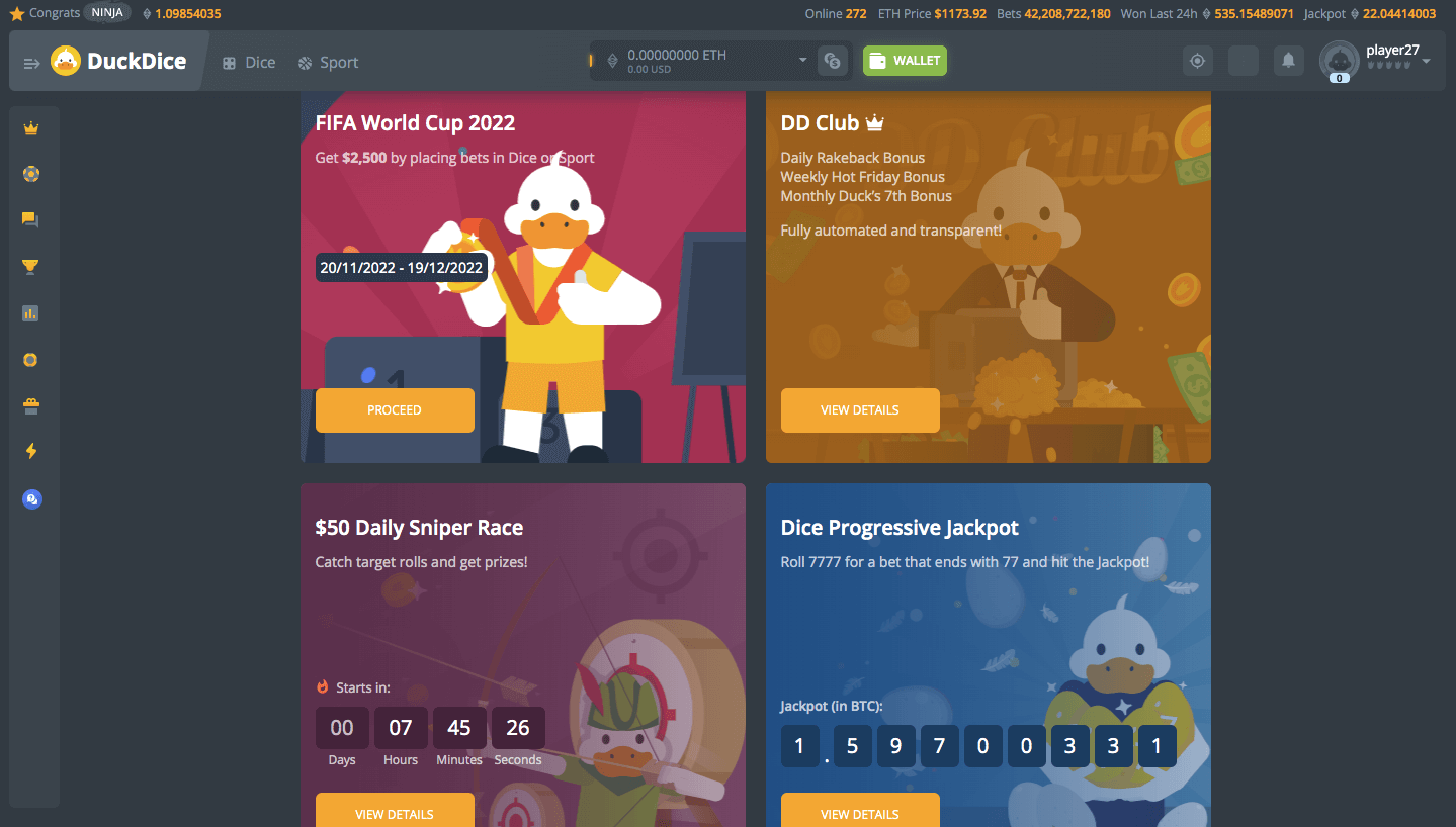 DuckDice Casino Bonus Section