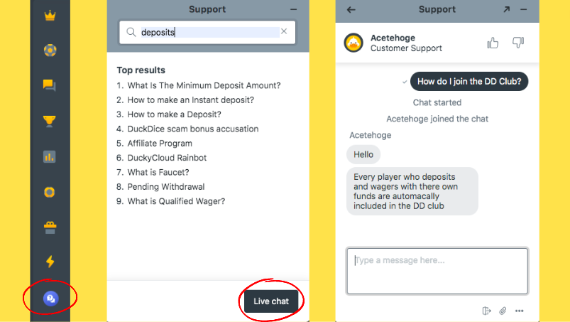 DuckDice Live Chat and Support