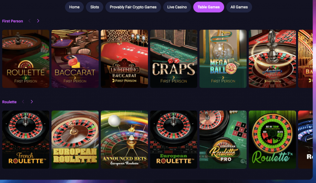 Metaspins Casino Table Games